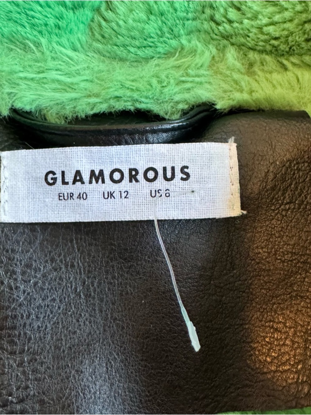 Glamorous Black Jacket with Bright Green Faux Fur Trim - Picture 4 of 4